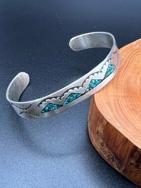 Native American Stamped Crushed Turquoise Cuff